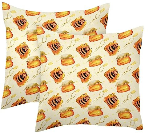 Cute Little Bee in Honey Jar 2 Pack Square Throw Pillow Covers Decorative Soft Velvet Pillowcase for Couch Sofa Bed Car Living Room, 40x40cm