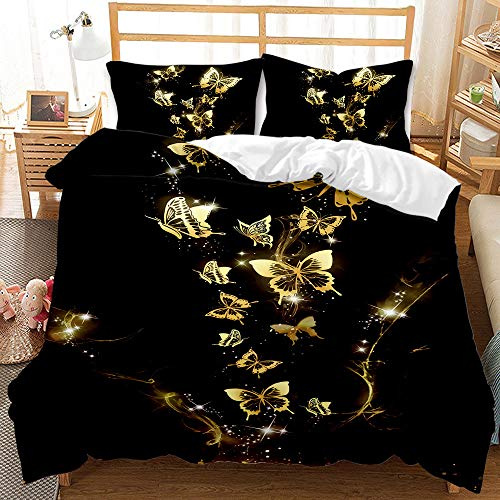 EHAOKK Goldener Schmetterling bettbezug Blau Schmetterling bettwäsche | 3D Schmetterlinge bettwäsche-Sets,Für Jungen und Mädchen geeignet mit 2 Kissenbezug 50x75cm(A,220x240cm)
