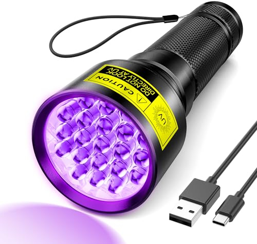 RECHOO UV Flashlight Black Light, 21 LED 395nm Ultraviolet Rechargeable Flashlights UV Light, Waterproof Portable BlackLight Flashlights for Pet Urine Detection, Dry Stains, Bed Bug, Fluorescent Agent