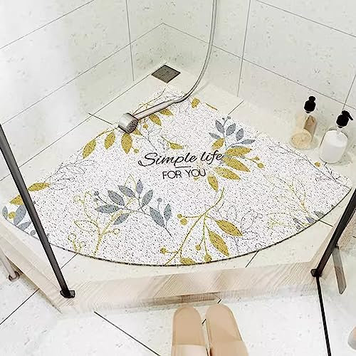 Duschmatte Dreieckig für Eckdusche, Duschmatte Rutschfest Halbrund, Komfortabel Duschmatte Dreieckig, PVC-Luffa Badematte Halbrund mit AblauflöChern Sicherheits, Schnell Trocknend,E,80x80cm(32x32inch)
