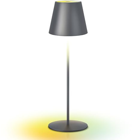uuffoo Tischlampe Kabellos, LED Tischlampe akku, Led tischleuchte kabellos Dimmbare Touch Control akku lampe，Warmweiß-dimmbare IP54 Wasserdichte Metall LED-Tischlampe Outdoor(Gray)