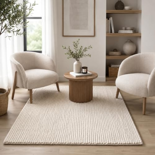 Scandilivin Homes Wool Cotton Chunky Knit Popcorn Doormat - Ivory (3' x 5')