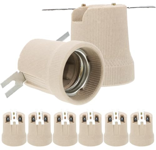 jojofuny E27 Ceramic Lamp Socket Replacement High Temp Heat Resistant Light Bulb Holder for Led Halogen Incandescent Durable Threaded Lamp Base for Home Bar Hotel Farmhouse
