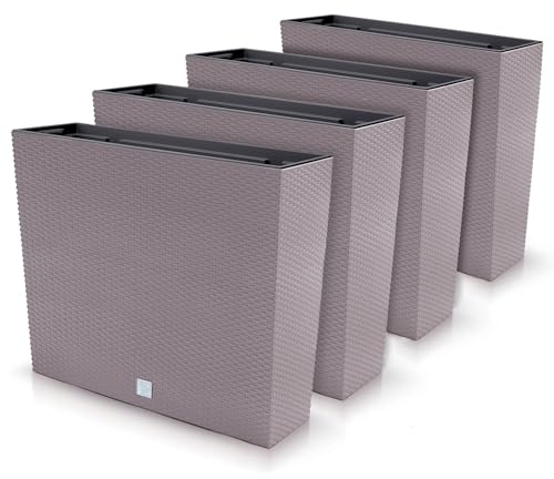 Set di 4 Vasi per Fiori Piante Rettangolari Rato Case T In Plastica 58x18x49,8cm Da Interno Esterno Mocca Volume 44 Litri Design Moderni