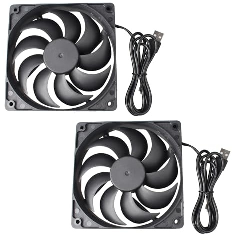Jopto 2 st mini borstlös tyst 3D-skrivare kylfläkt 120 x 120 x 25 mm 12025 DC 5 V oljelager med en USB-port kompatibel med 3D-skrivare PC CPU-kylare datorfodral med 100 cm/1 m/39,37 tum kabel