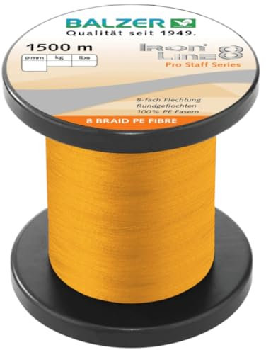Balzer Ironline 8X orange - 1500m geflochtene Angelschnur, Durchmesser/Tragkraft:0.18mm / 12.7kg