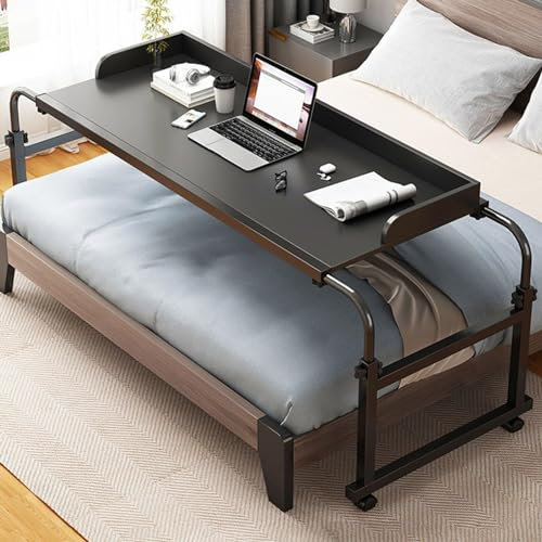 SFNIOKFG Überbetttisch mit Rollen, Laptop-Arbeitsplatz, Überbetttisch mit Rollen, mobiler Querbett-Schreibtisch, dehnbar, 115–210 cm hoch, kann 65–95 cm angehoben Werden, für Zuhause, Schla