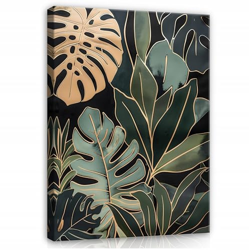 WallArena Leinwand Bilder Blätter - 70x100 cm - Natur Tropisch Grün | Leinwandbilder, Bild auf leinwand, Wandbild XXL groß Wandbilder für Wohnzimmer Schlafzimmer Wohnzimmerbilder