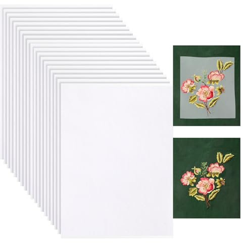 BEIMEIII 20 Stück A4 Stickvlies Wasserlöslich Selbstklebend Stickfolie Wasserlöslich Bedruckbar Stickvlies Wasserlösliches Stickvorlagen für Drucken Handbemalt Bestickt