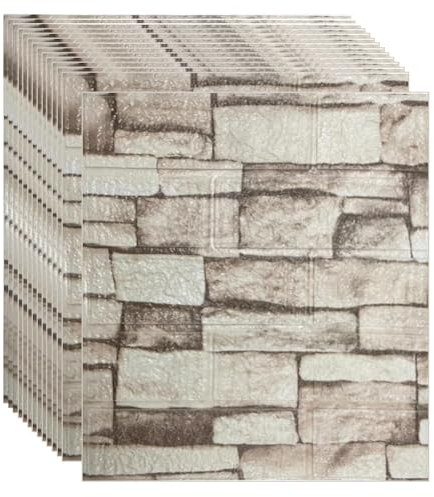 Carta da Parati 3D in Mattoni, 35x39cm Pannelli Finta Pietra Carta da Parati Adesiva Muro, moderna impermeabile adesivi murali per Cucina, Soggiorno, Camera da letto, Bagno (36 Pezzi, Roccia Gialla)