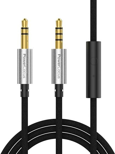 PowerLocus Aux Kabel 3,5mm Klinkenkabel 1M, 3,5mm Klinke auf Klinke Audio Kabel mit Mikrofon, 3.5mm Klinkenkabel für Kopfhörer, Handys, Tablets, Lautsprecher, PC, MP3/MP4-Player, KFZ Stereoanlagen usw