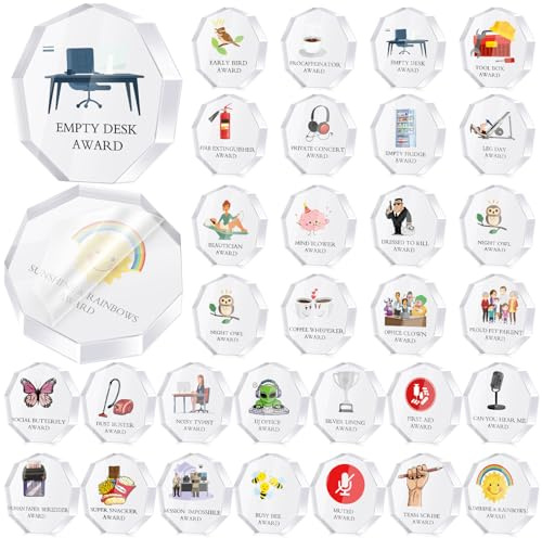 30 Pcs Funny Trophy Awards Gifts Bulk Employee Appreciation Week Gift Mini Acrylic Reward Teacher Nurse Coworker Team Small Clear Acrylic Medallions for Office(Employee)