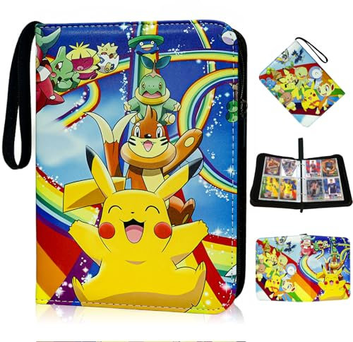 YFCHOTI Sammelkarten Album für 400 Karten, 4 Taschen 50 Seiten Karten Sammelalbum Sammelmappe Sammelheft Sammelbuch, Cartoon Karten Heft Ordner mit Reißverschluss Tragegriff und Wasserdicht PU-Leder