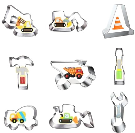 Ausstechformen-Set, Konstruktion Ausstecher, 9 Stück Bagger Digger Traktor Keksausstecher, Plätzchen Ausstecher, DIY Plätzchenausstecher Set für Kinder Geburtstag Party