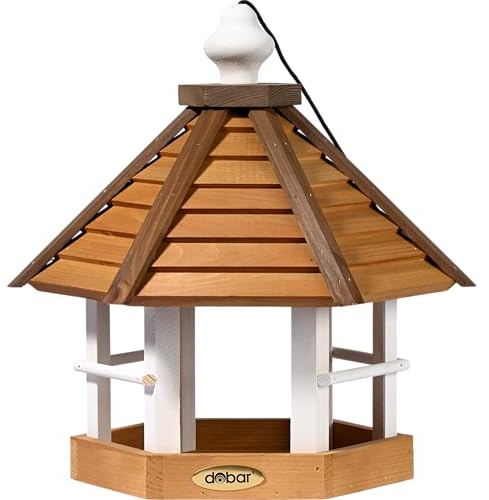 dobar® Green Label Großes Vogelhaus Goldener Oktober zum Aufhängen - Futterstation für Wildvögel - Wildvogelfutterplatz - 33,5 x 29 x 34 cm - Braun/Weiß