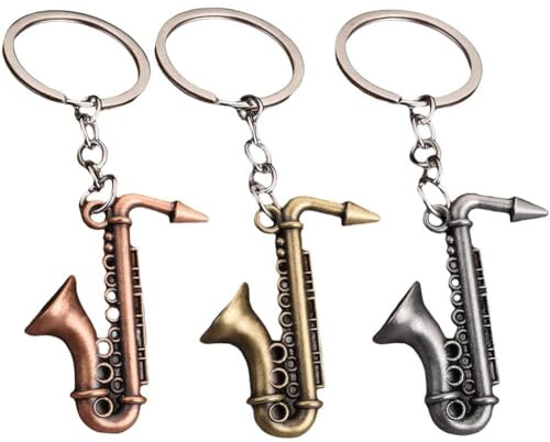 Lipfer 3 Pièces Saxophone Instrument De Musique Porte-clés pour Hommes Femmes Porte-clés Rétro Instrument De Musique en Métal Porte-clés Pendentif