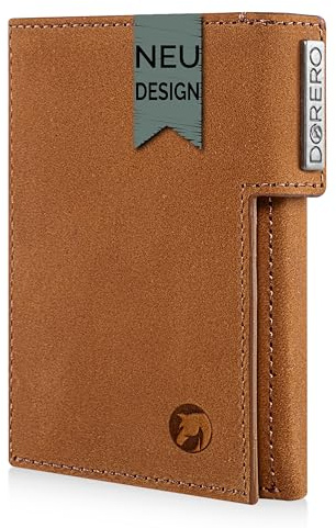 DORERO Slim Wallet - Mini Geldbörse Herren & Damen klein - RFID Schutz - Herren Geldbeutel mit Münzfach Portemonnaie - Kreditkartenetui für bis zu 11 Karten (Cognac Braun)