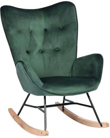 39F FURNITURE DREAM Mecedora de Terciopelo para habitación de los niños, sillón Relajante con reposabrazos escandinavo y Respaldo Alto, Dormitorio, Oficina, Sala de Estar, Verde, 68 x 87 x 98 cm