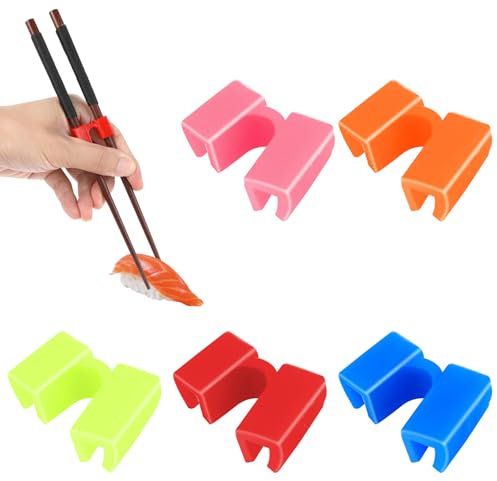 Reusable Chopsticks Helpers, Mabor 5 Pcs Training Chopsticks Hinges Connector Training Chopstick Learning for Many Age Adults, Beginner, Trainers or Learner (Colourful)