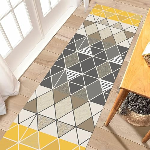 Alfombras De Pasillo De Retales Geométricos para Pasillo 100 Cm 2 M 300 Cm 4 M 5 M 6 M Alfombra De Piso Extra Larga para Pasillo Entrada Cocina Pasillo Puerta Escaleras - Amarillo Gris(80×450cm)