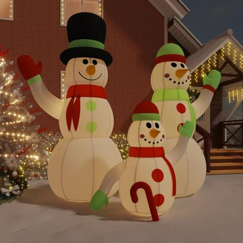 IKAYAA 500 cm Aufblasbare Weihnachtsfiguren Schneemann Familie, LED-Licht Gartendekoration Schneemann Aufblasbar Innen und Außen Aufblasbare Garten Weihnachtsdeko Aussen Weihnachtsdeko XXL
