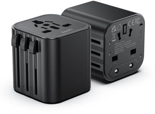 SooPii 2er Pack Universal Reiseadapter Weltweit Reisestecker Adapter, Kompakt international Steckdosenadapter 2500W für UK, USA, Australien, Japan, Irland, 200+ Länder, Travel Adapter zubehör