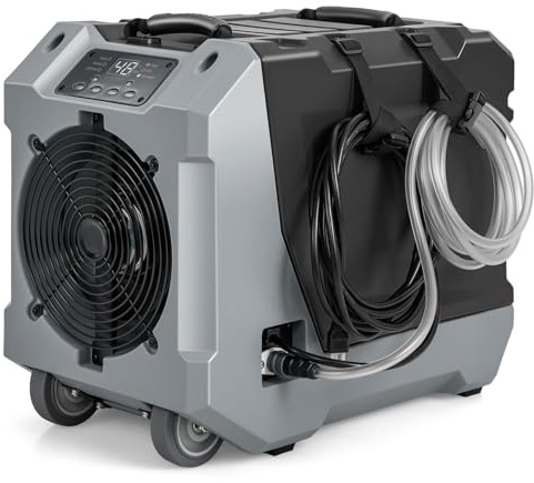 COSTWAY Deumidificatore Commerciale 85 L/Giorno, Deumidificatore con Pompa e Tubo di Scarico, Sbrinamento Automatico, 2 Ruote e Maniglia Pieghevole, Timer 24H, per Cantina Magazzino (Nero)