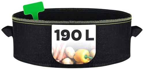 Praknu Sachi per Piante Fioriera 190l - Con Tappo per Piante 90x30 cm - Con Manici - Erbe, Fiori, Fragole