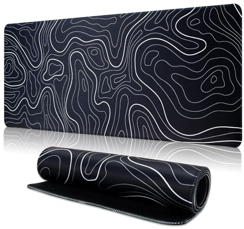 TOPWAYS Musmatta musmatta, stor skrivbordsmatta spelmusmatta tangentbordsmatta skrivbordsdyna musmatta utökad lång musmatta för tangentbord och mus 800 x 300 x 3 mm (svart topografisk A)