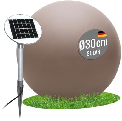 8 seasons Design - Lámpara solar esférica de 30 cm, color gris topo (pardo) LED blanco cálido, sensor crepuscular, resistente a la intemperie, lámpara solar para exterior (jardín, terraza, balcón),
