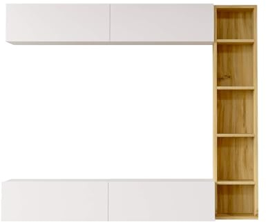Rebecca Mobili Parete Attrezzata Soggiorno, Set Mobili Pensili, Bianco Color Rovere, Truciolato, 3 Pezzi, per Salotto Moderno - Misure HxLxP: 143,5 x 169 x 26 cm - Art. RE7205