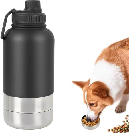 Bouteille d'eau Portable Isotherme 950ML Gourde Chien Promenade avec 2 distributeurs d'eau Amovibles, Gamelle Chien Portable, Accessoires pour Promenade, Randonnée, Camping