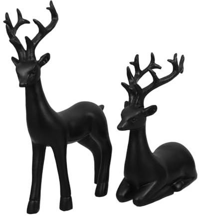 GLEAVI 2pezzi Statua Decorativa Cervo in Resina Nera Da e Giardino Scultura Da Per Arredamento Festivo e Stagionale