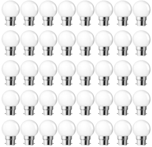 MZYOYO Lampadina LED B22,Lampadine LED B22 3W,G45 Bianco Caldo 2700K,3W Sostituisce 15 Watt,Lampadine decorative 230V per luci a stringa di illuminazione per feste,Confezione da 40