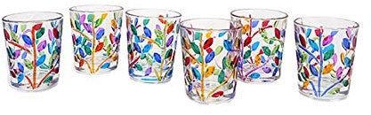 Perle d'Arte – set de 6 verres à liqueur Laurus multicolores en cristal peint à la main, style Murano, Venise.