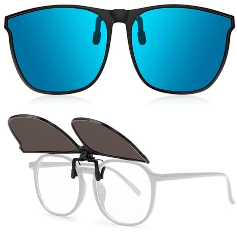 Kiiwah Polarisiert Sonnenbrillen Aufsatz Brille, UV400 Clip on Sonnenbrille für Brillenträger, Ultraleicht Sonnenbrille Zum Aufstecken Damen Herren (Blau)