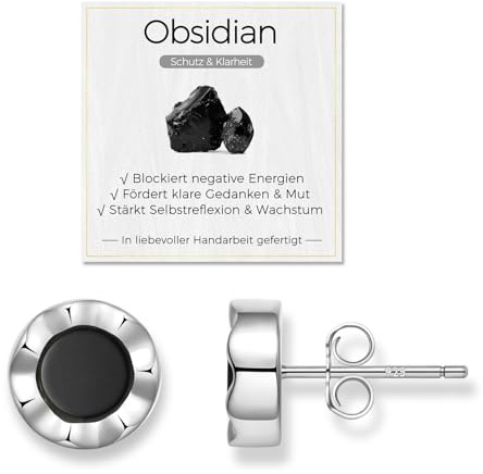 Obsidian Damen Ohrringe Silber 925, AAA-Natürliche Edelsteine Ohrstecker Schwarz, Hypoallergen & Nickelfrei, Geschenk mit Box und Bedeutungskarte