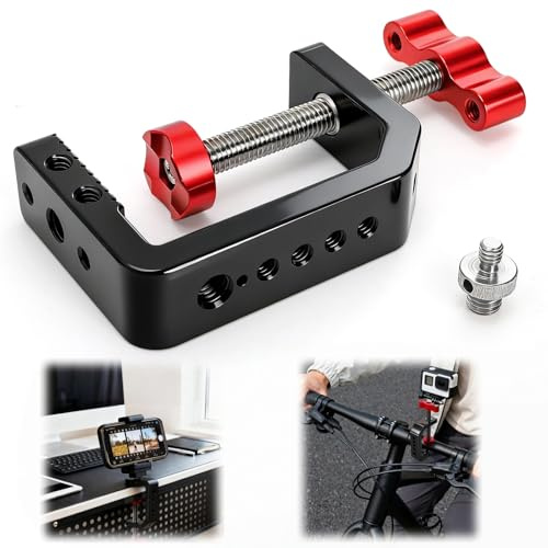 Tlence C Clamp Desk Camera Mount, Table Clamps with 1/4 and 3/8 Thread, Metal Desktop C Clamp for Light Stand, Heavy Duty Clamps Jaw for Workbench, Rods, Shelves, Bike, Fits up to 2.5 Thickness