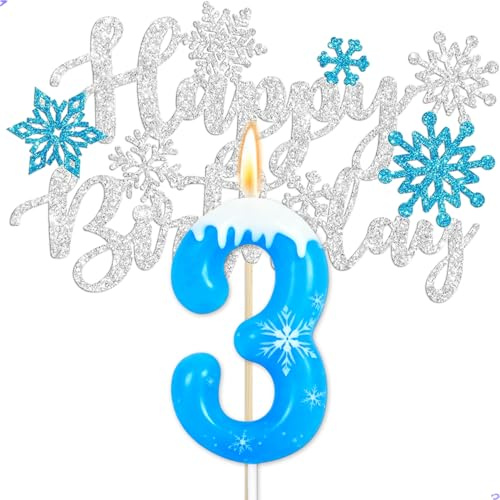 Frozen 3th Birthday Party Decorations Snowflake Number 3 Candle, Elsa Cake Topper Decorations for Girls Princess Anna Elsa Frozen Theme Party Decorations Supplies, Party Favors