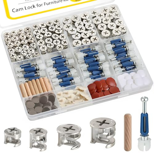 SVLING 138PCS Cam Locks for Furniture Assortment Kit,3-in-1 Eccentric Hardware Wheels,Furniture Cam Lock Fasteners with Multi-Size Nuts,Bolts,Wood Dowel Pins,Repairing Cabinet,Closet,Drawer