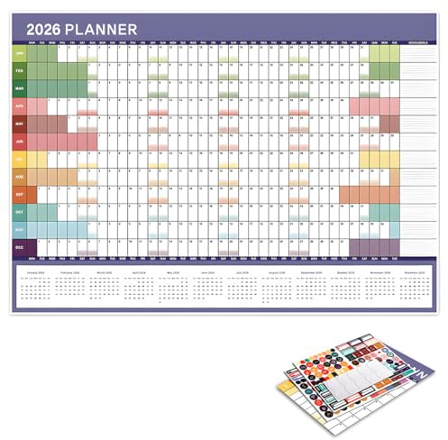 Calendrier mural horizontal 2026 (74 x 52 cm), style dépliant, comprenant un agenda annuel de 12 mois, calendrier mural classique.