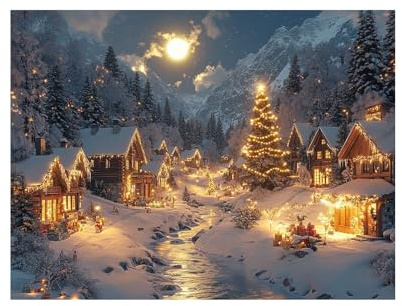 AMXBZC Vintage Winter Bilder Poster Weihnachten Deko Leuchtende Weihnachtsbaumhütte moderne Wandbilder, für Weihnachtszeit Wohnzimmer Schlafzimmer(weiß)-80x120cm Ungerahmt