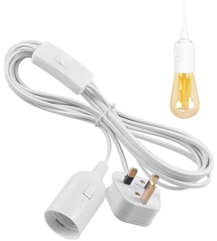 Othrion 1Pcs E27 Bulb Holder with Switch and Plug,White Plug in Pendant Lighting,450cm Extension Suspended Pendant Light Fitting,Hanging Lamp with Plug in Cord,E27 Light Bulb Socket (No Bulb)