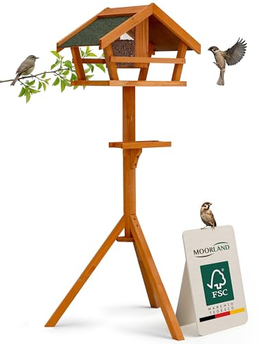 Moorland Casa per Uccelli con Supporto 120 cm – Mangimatoia Aperta da Esterno in Legno di Abete FSC, Resistente alle Intemperie – Grande Casetta per Uccelli da Giardino – VH1