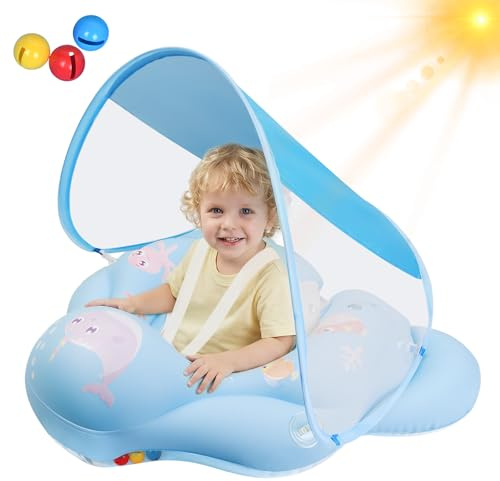 Oziral Flotador para bebé con protección Solar UPF50+ y Campana Asiento de Piscina para niños Anillo de natación Juguete Inflable de Ayuda para la natación,Azul soñador