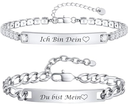 XUANPAI Partner Armband Valentine's für Paare His Hers, Verstellbar 19+5 cm & 17+5 cm, Schwarzes & Roségoldenes Cuban Link Armband mit Zirkonia, Geschenk für Ihn & Sie