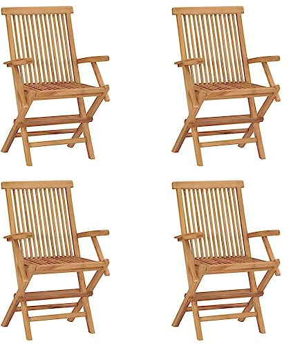 Mokuyary Fällbara trädgårdsstolar, set om 4, massivt trä, teak, balkongstol, terrassstolar, matstolar för terrass, trädgård, balkong – C