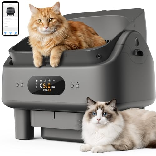 Automatische Selbstreinigende Katzentoilette mit App-Steuerung, 6-Zoll-Smart-LED-Display, 72L Kapazität, 10 Sicherheitssensoren, Geruchskontrolle, Offenes Design für mehrere Katzen, WLAN (2,4/5 GHz)