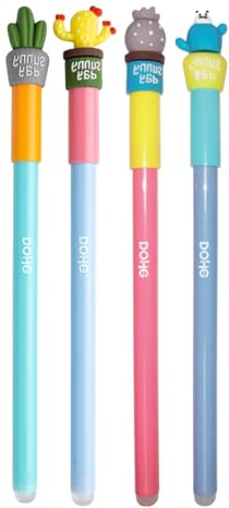 Dohe - Bolígrafos Borrables Cactus (4 uds.) - Bolis Bonitos con Borrador, Tinta Azul, Punta de Bola 1 mm, Niños, Niñas, Colegio, Escuela y Clase, Material Escolar, Posibles Diseños Aleatorios