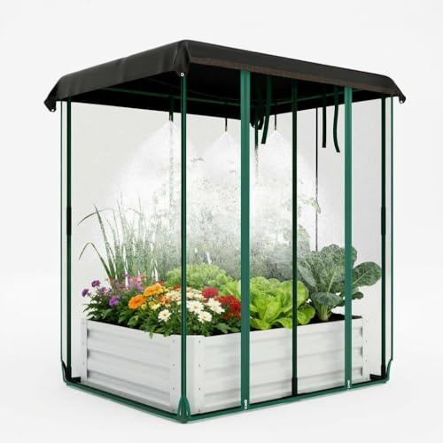 Garvee Con Letto Orto Rialzato in Metallo Zincato - Rete Antinsetti, Impianto Di Irrigazione, Aiuola Sopraelevata Autoirrigante, Resistente Alla Ruggine, Ideale Per Orto, Giardino e Balcone
